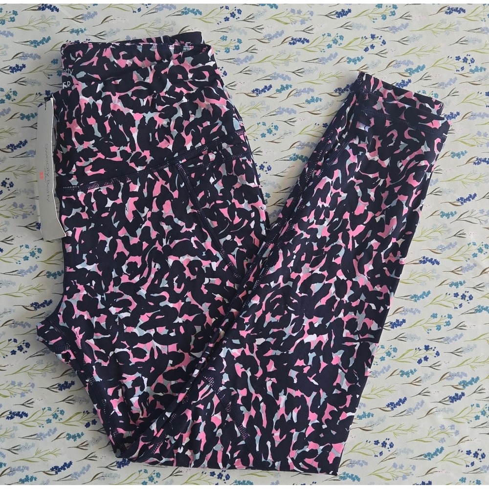 Sweaty Betty Power 7/8 Workout Leggings Blue Jot Print Pink Navy Small NWT